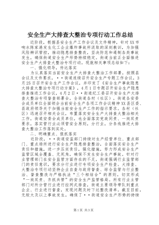 安全生产大排查大整治专项行动工作总结