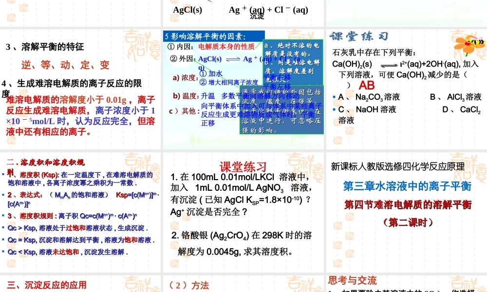 难溶电解质的溶解平衡新