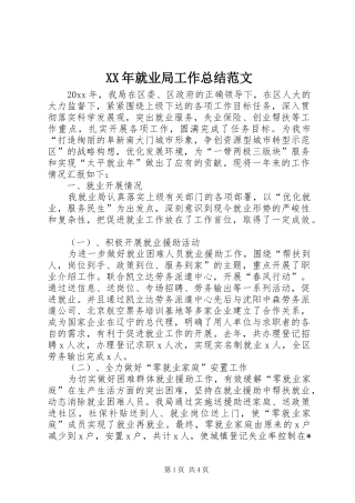 XX年就业局工作总结范文