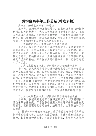 劳动监察半年工作总结(精选多篇)