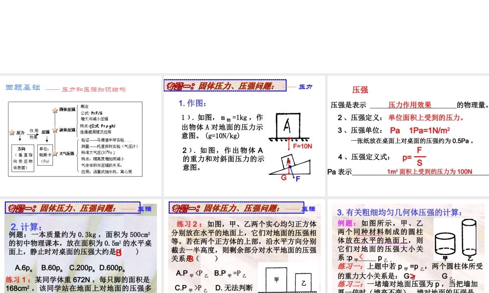 九年级物理人教版《第十四章压强》复习课件