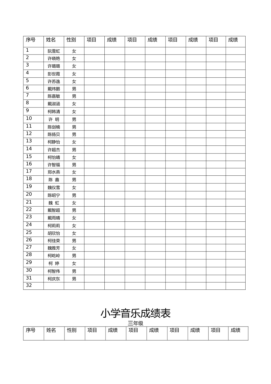 小学音乐成绩表_第2页