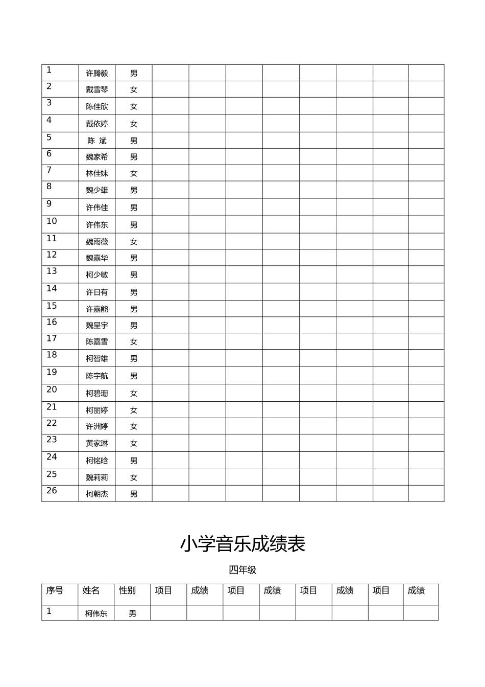 小学音乐成绩表_第3页
