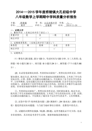 岳敏娟学校八年级数学学科质量分析报告MicrosoftOfficeWord97-2003文档