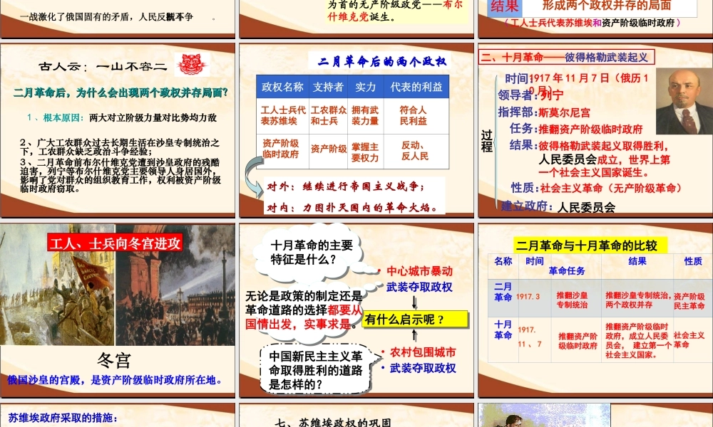 初中三年级历史下册第一单元苏联社会主义道路的探索第1课俄国十月革命课件