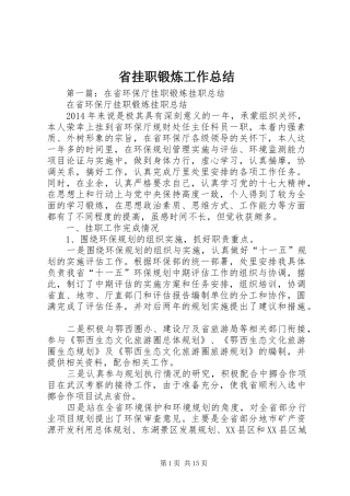 省挂职锻炼工作总结