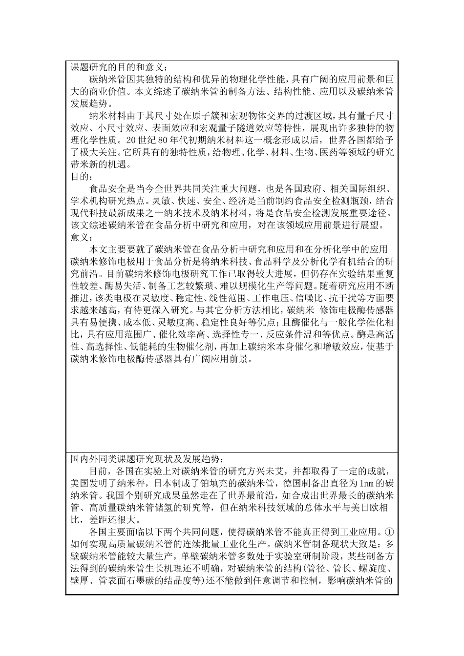 碳纳米管电极在分析中的应用与发展开题报告_第1页