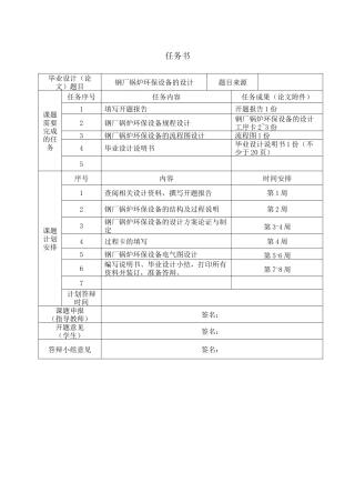题目钢厂锅炉环保设备的设计》任务书