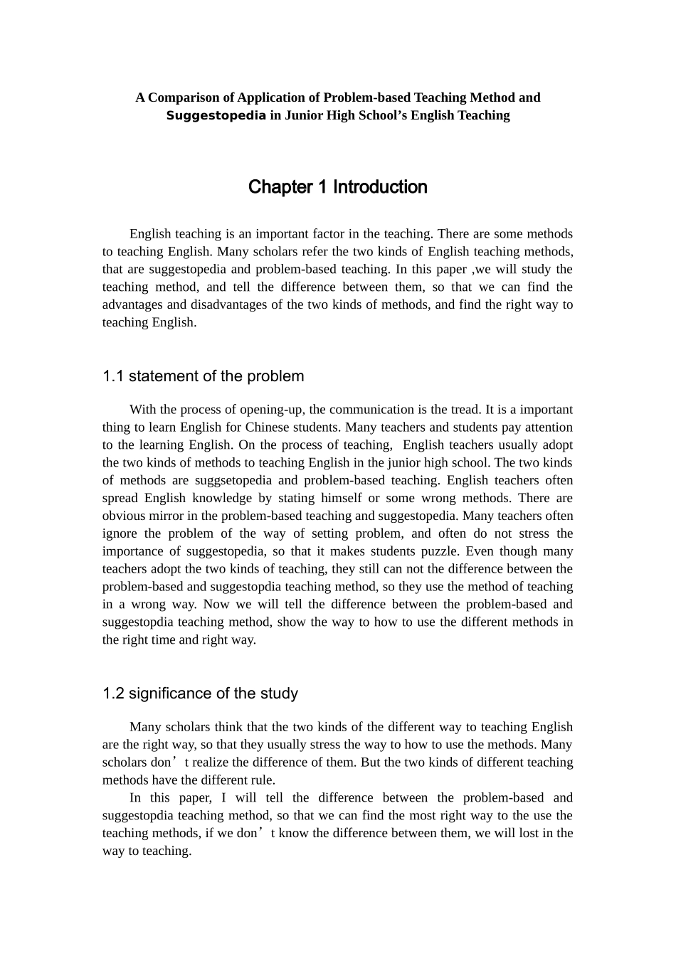 问题教学法与暗示教学法在初中英语教学中应用的对比研究_第1页