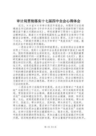 审计局贯彻落实十七届四中全会心得体会