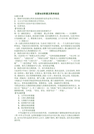 名著知识积累及简单阅读