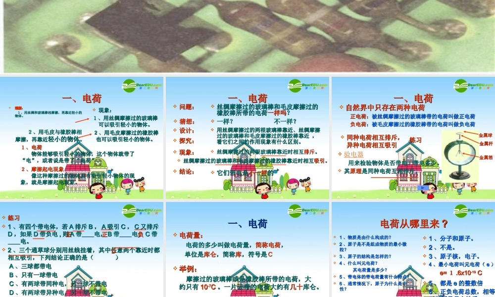 八年级物理上册：一、电荷课件人教新课标