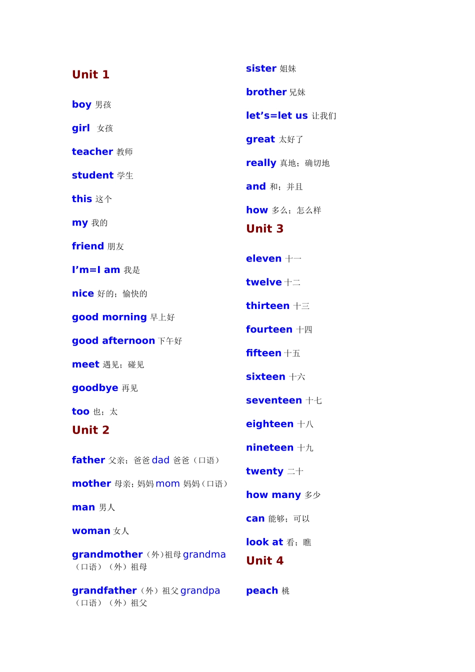 人教版小学英语全部单词表(便宜版)_第2页