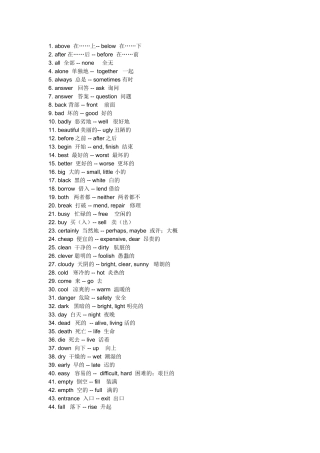 小学英语反义词大全