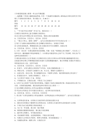 八年级思想品德上册第一单元水平测试题