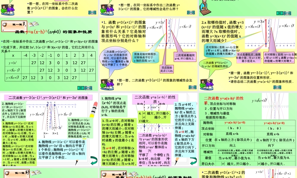 二次函数yaxbxc的图象yaxh和yaxhk的图象和性质