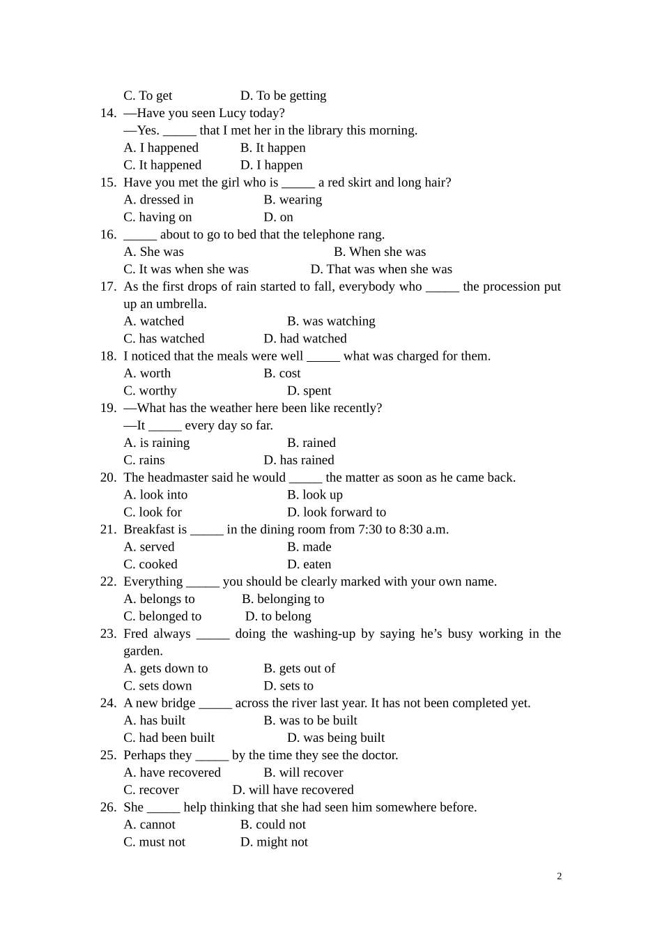 高三复习基础动词200练习_第2页