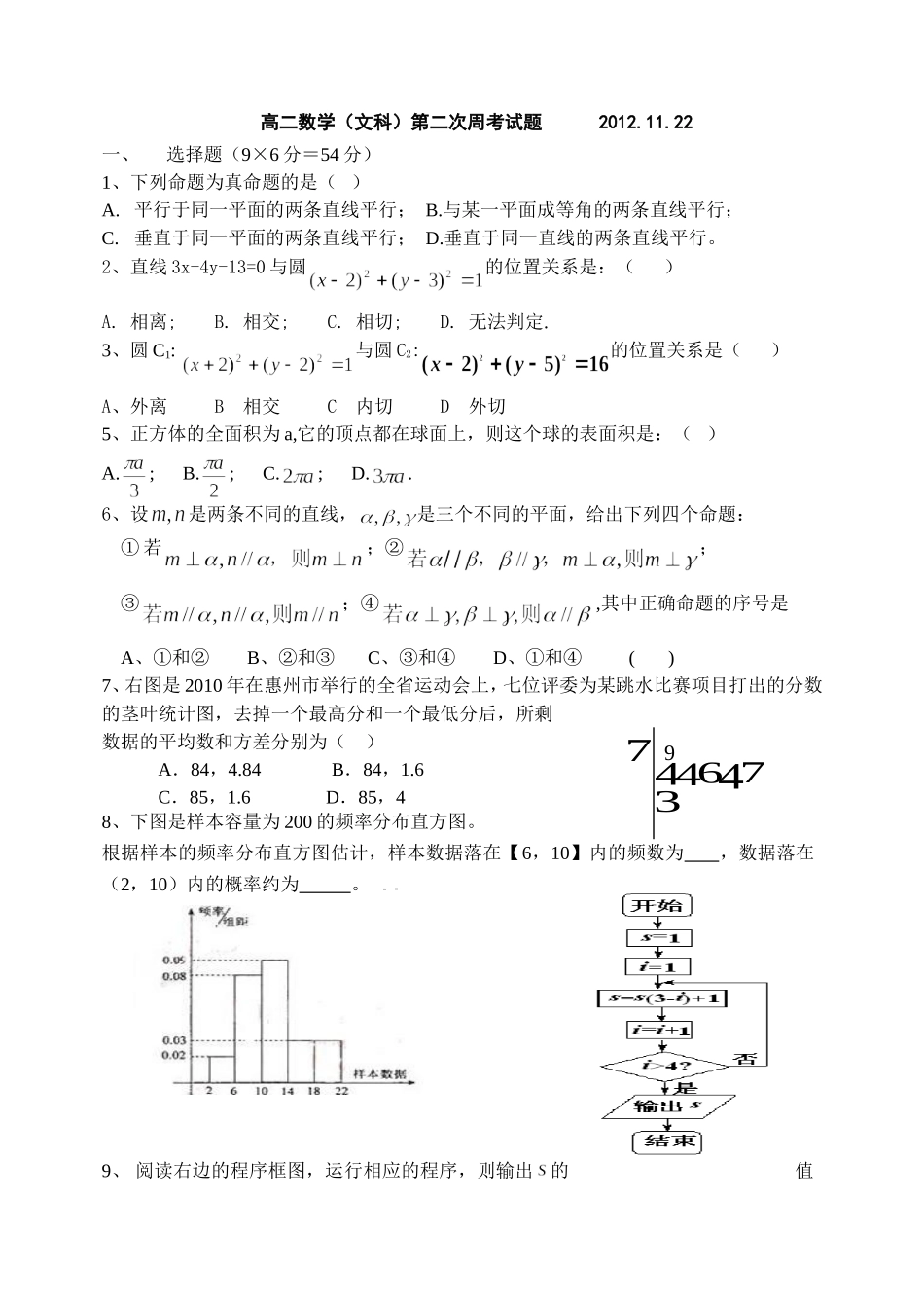 高二数学文科周测试题2_第1页