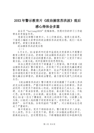 20XX年警示教育片《政治掮客苏洪波》观后感心得体会多篇