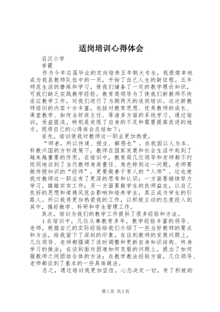 适岗培训心得体会