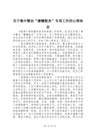 关于集中整治“庸懒散贪”专项工作的心得体会
