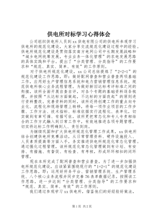 供电所对标学习心得体会