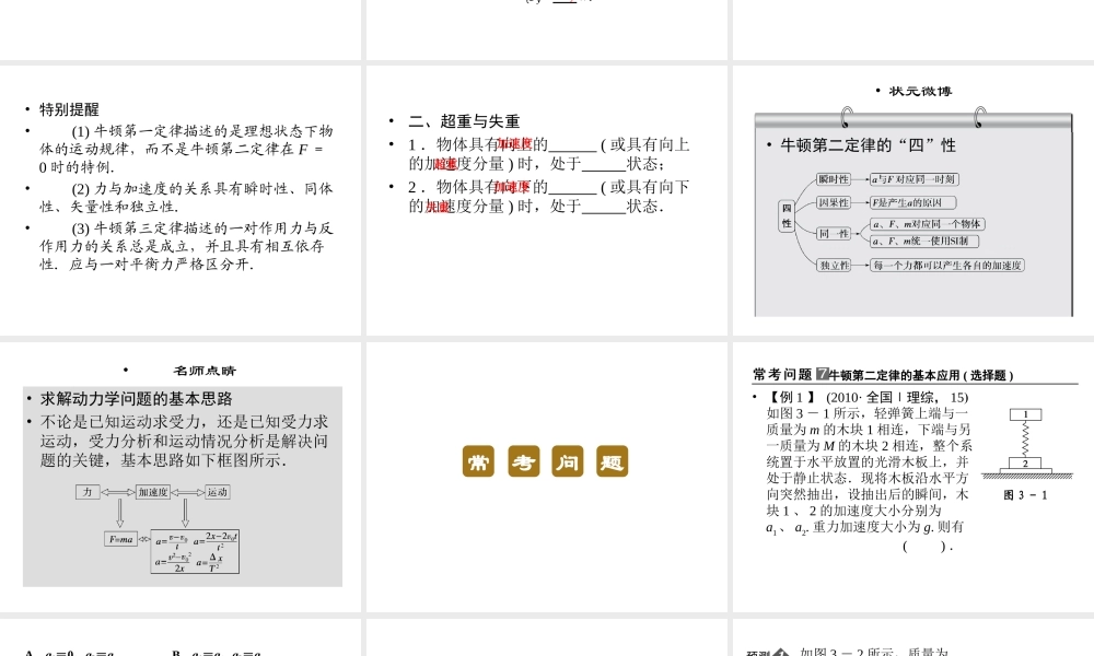 2013年高三物理二轮锁定高考课件：13牛顿运动定律常考的3个问题