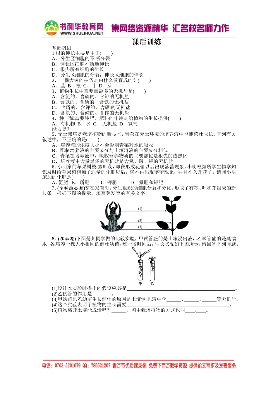课后训练{第二节　植株的生长}_第1页