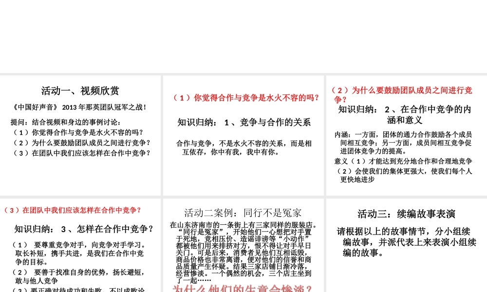 政治课件：人教版八年级上册第八课第二框+《合作！竞争！》（共16张PPT）