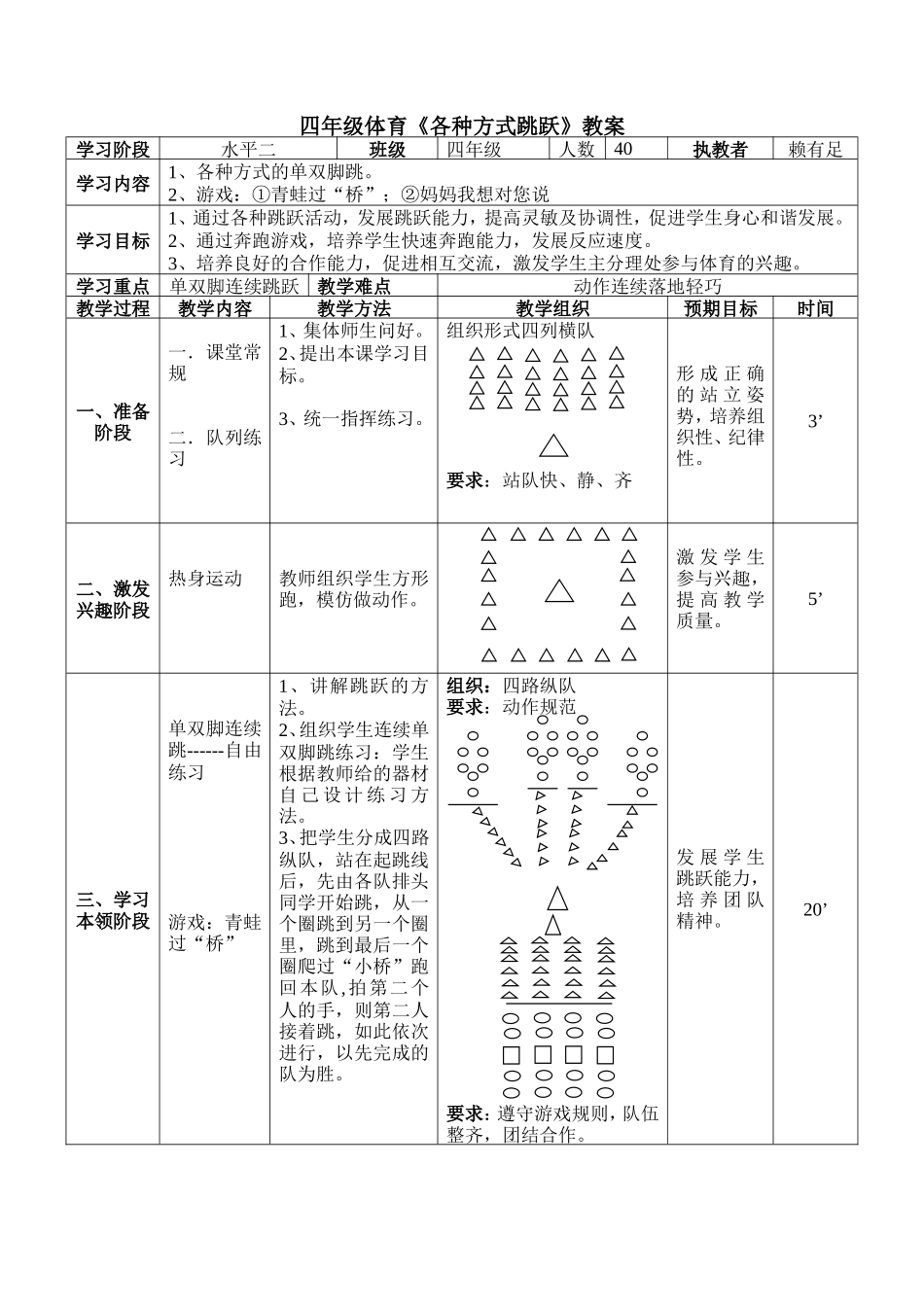 四年级体育《各种方式跳跃》教案_第1页