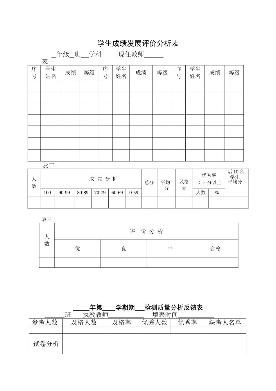 学生成绩评价分析表_第1页