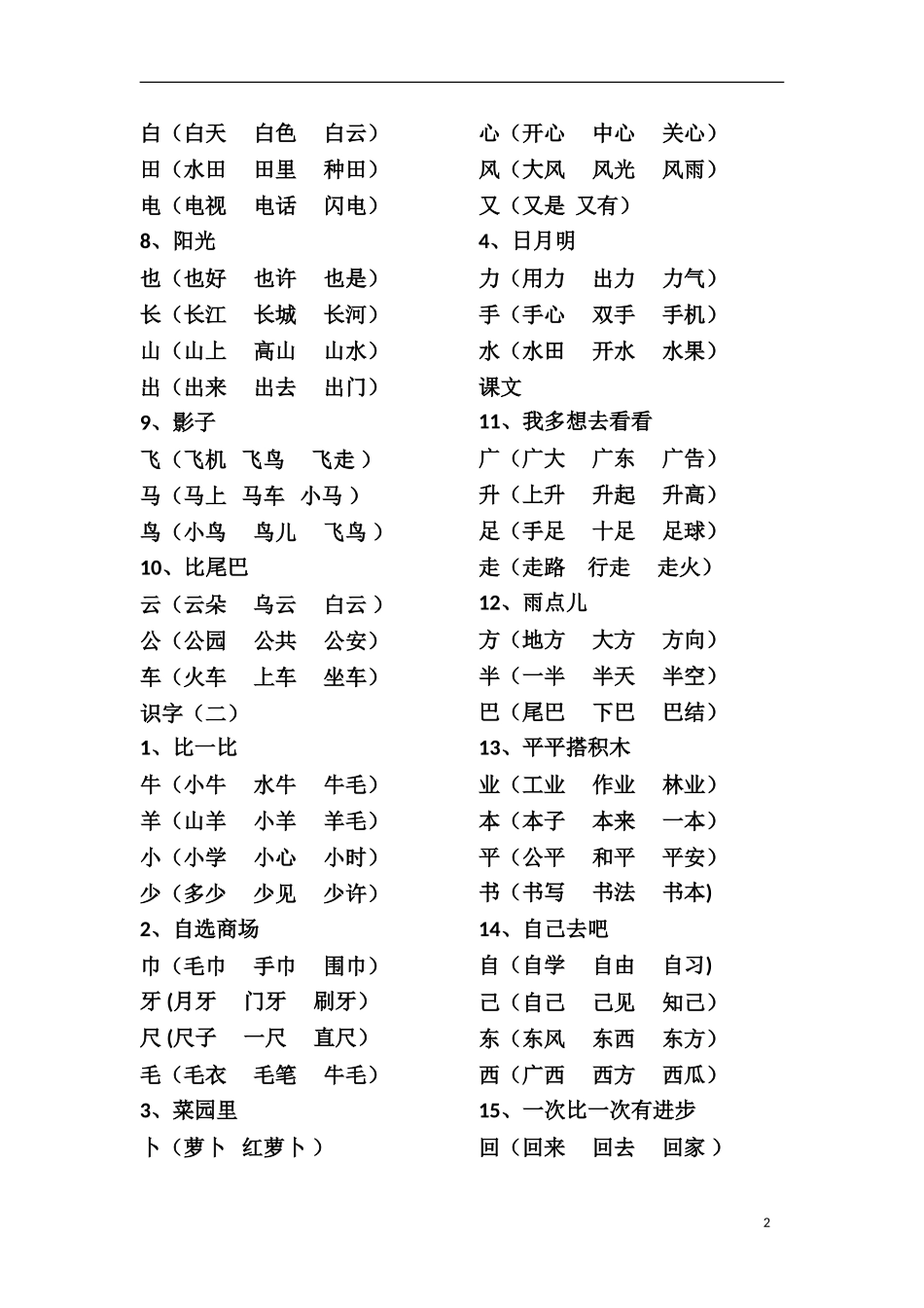 一年级上册语文词语朗读_第2页