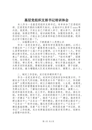 基层党组织支部书记培训体会