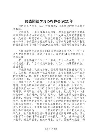 民族团结学习心得体会20XX年