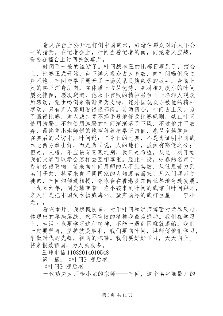 第一篇：叶问观后感_第3页