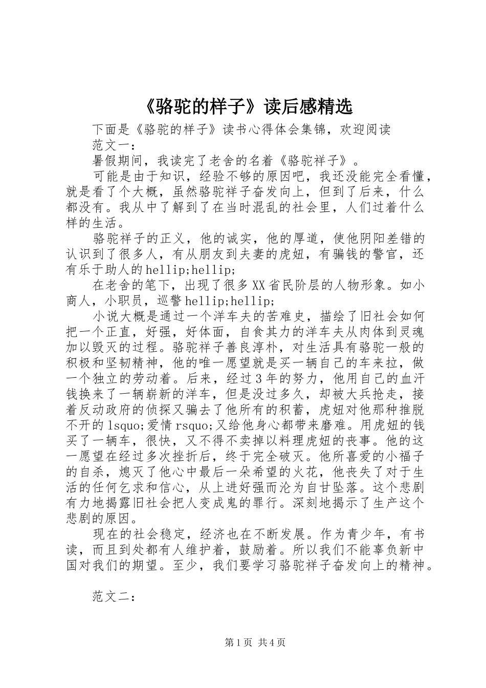 《骆驼的样子》读后感精选_第1页