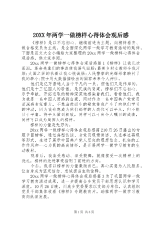 20XX年两学一做榜样心得体会观后感