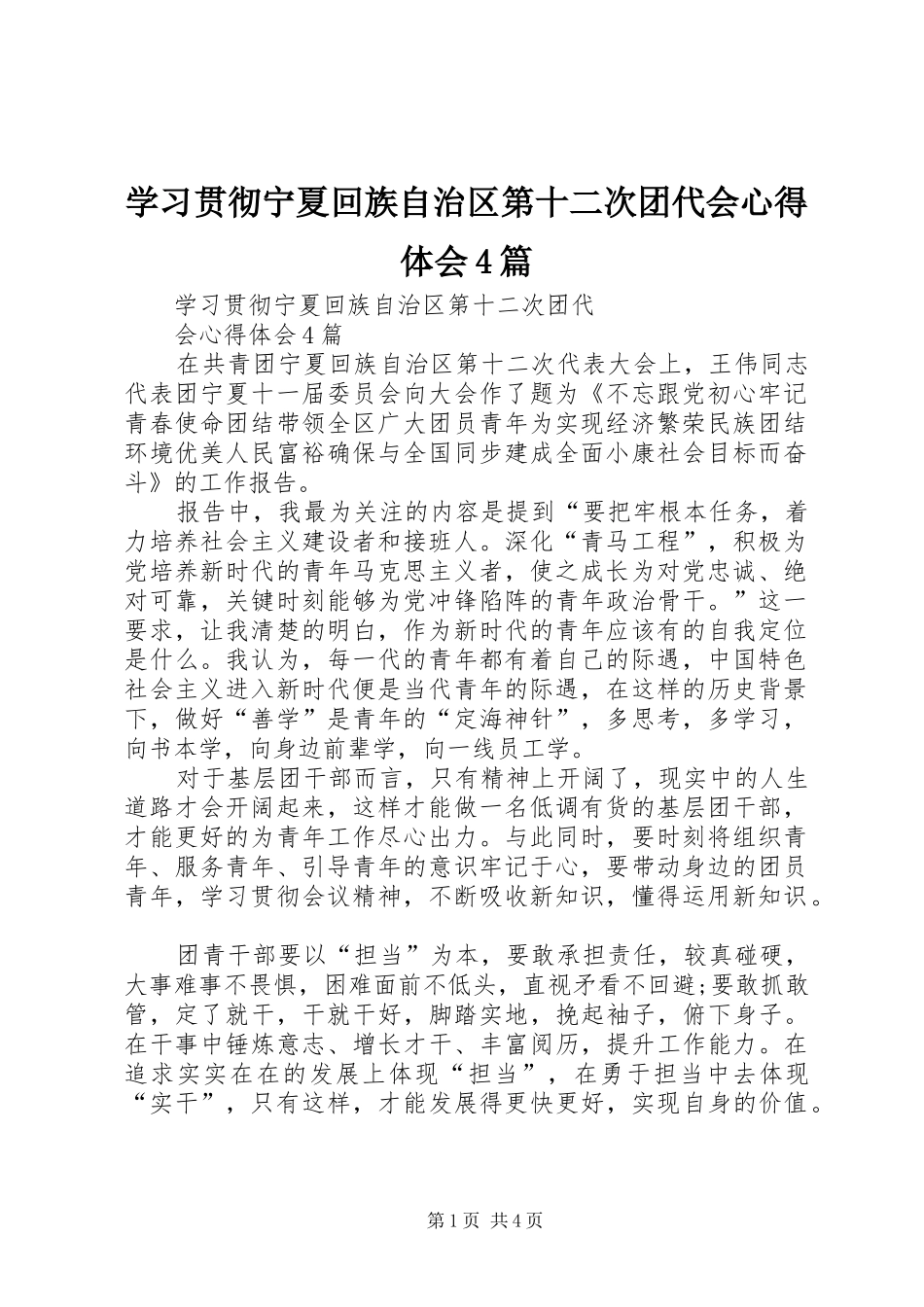 学习贯彻宁夏回族自治区第十二次团代会心得体会4篇_第1页