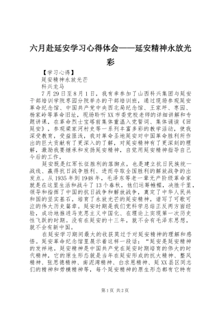 六月赴延安学习心得体会——延安精神永放光彩