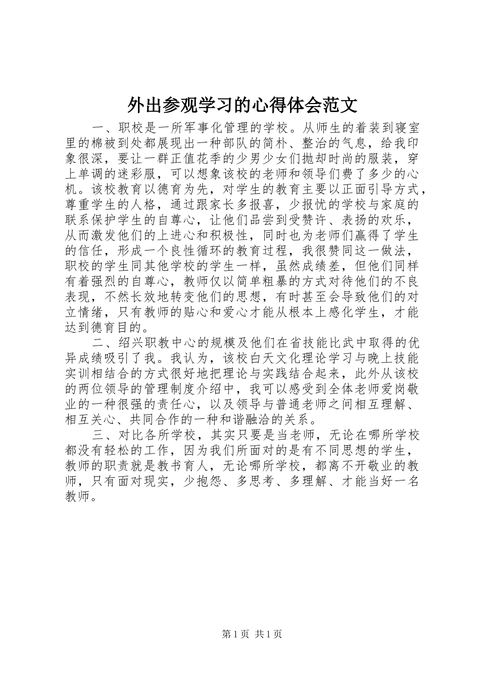 外出参观学习的心得体会范文_第1页