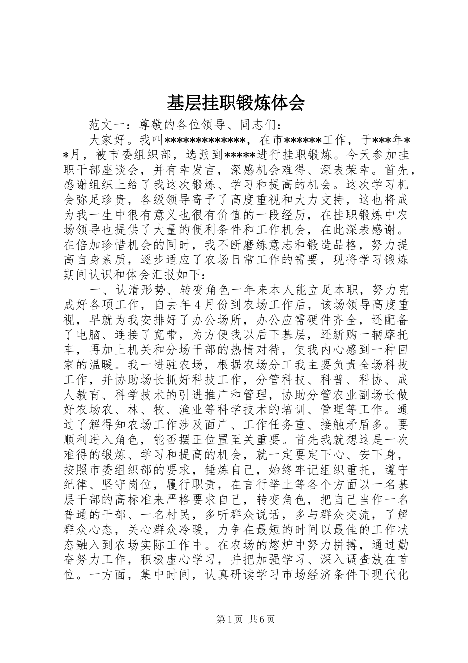 基层挂职锻炼体会_第1页