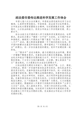 政法委市委传达推进科学发展工作体会