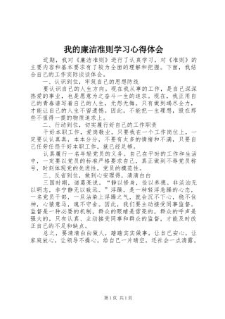 我的廉洁准则学习心得体会