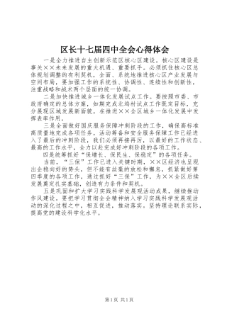 区长十七届四中全会心得体会