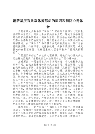 消防基层官兵双休抑郁症的原因和预防心得体会