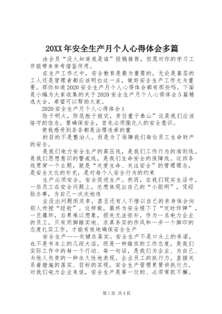 20XX年安全生产月个人心得体会多篇