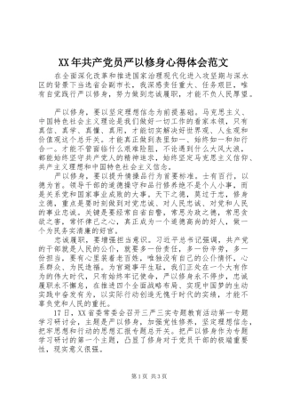 XX年共产党员严以修身心得体会范文