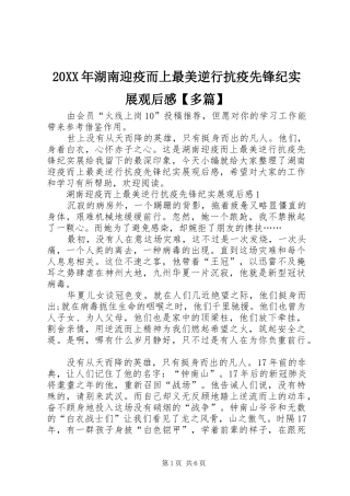 20XX年湖南迎疫而上最美逆行抗疫先锋纪实展观后感【多篇】