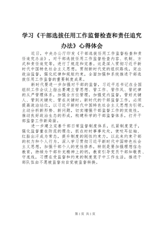 学习《干部选拔任用工作监督检查和责任追究办法》心得体会