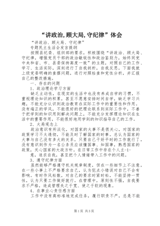 “讲政治,顾大局,守纪律”体会